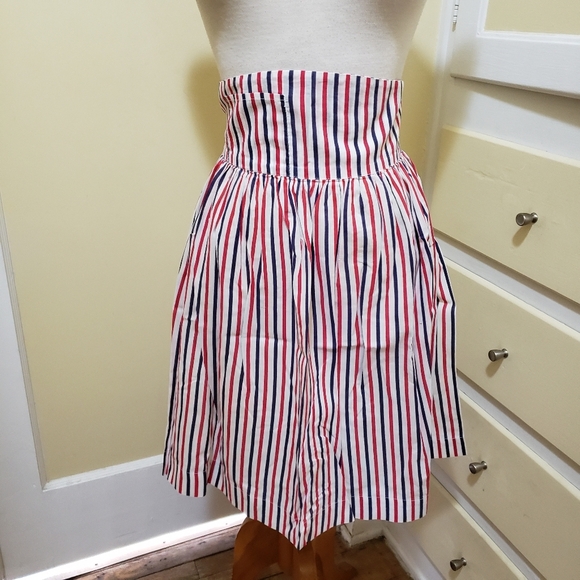 Vintage Apron Striped Red White & Blue w/ Cute Front Pocket Half Apron S… - Picture 1 of 8
